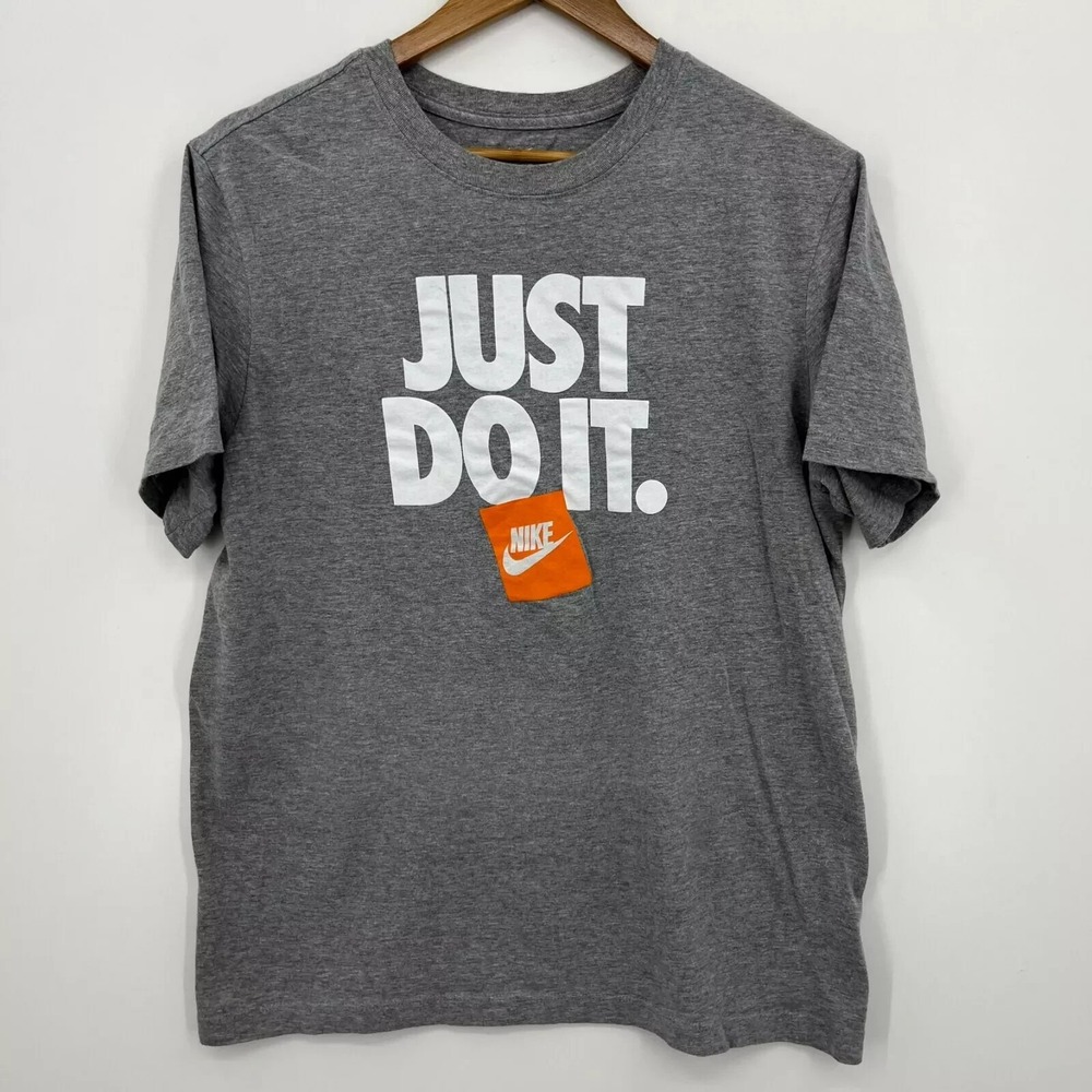Nike T-Shirt‎ Men's Size M Gray Just Do It Logo Short Sleeve Crew Neck Cotton